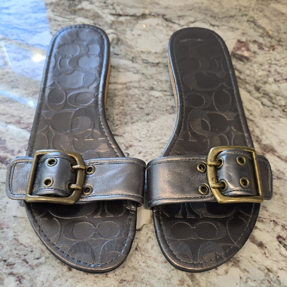 Coach VINTAGE LEANNE METALLIC CALF PEWTER LEATHER SIZE 9